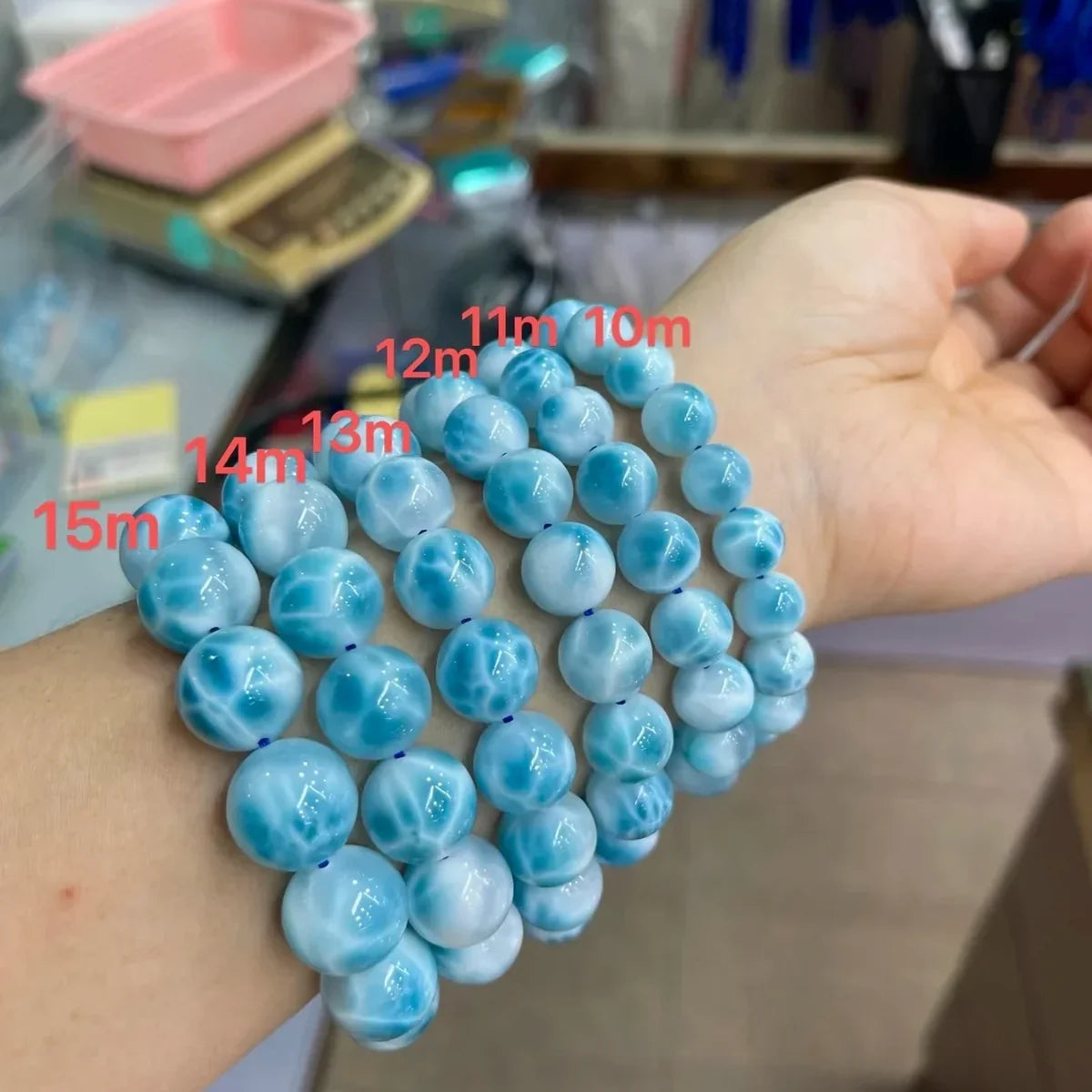 ラリマーブレスレット 10mm 11mm 12mm 13mm 14mm 15mm サイズ比較